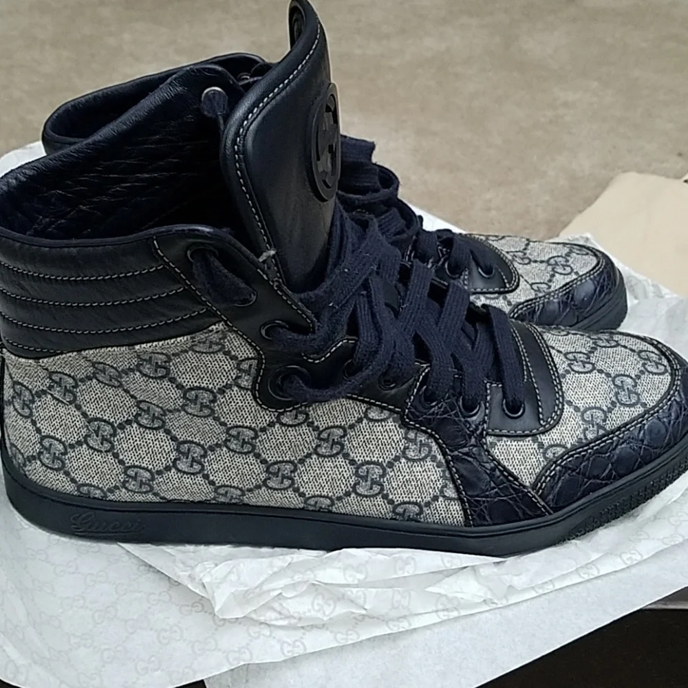 Gucci  Croc Embossed Leather Sneakers